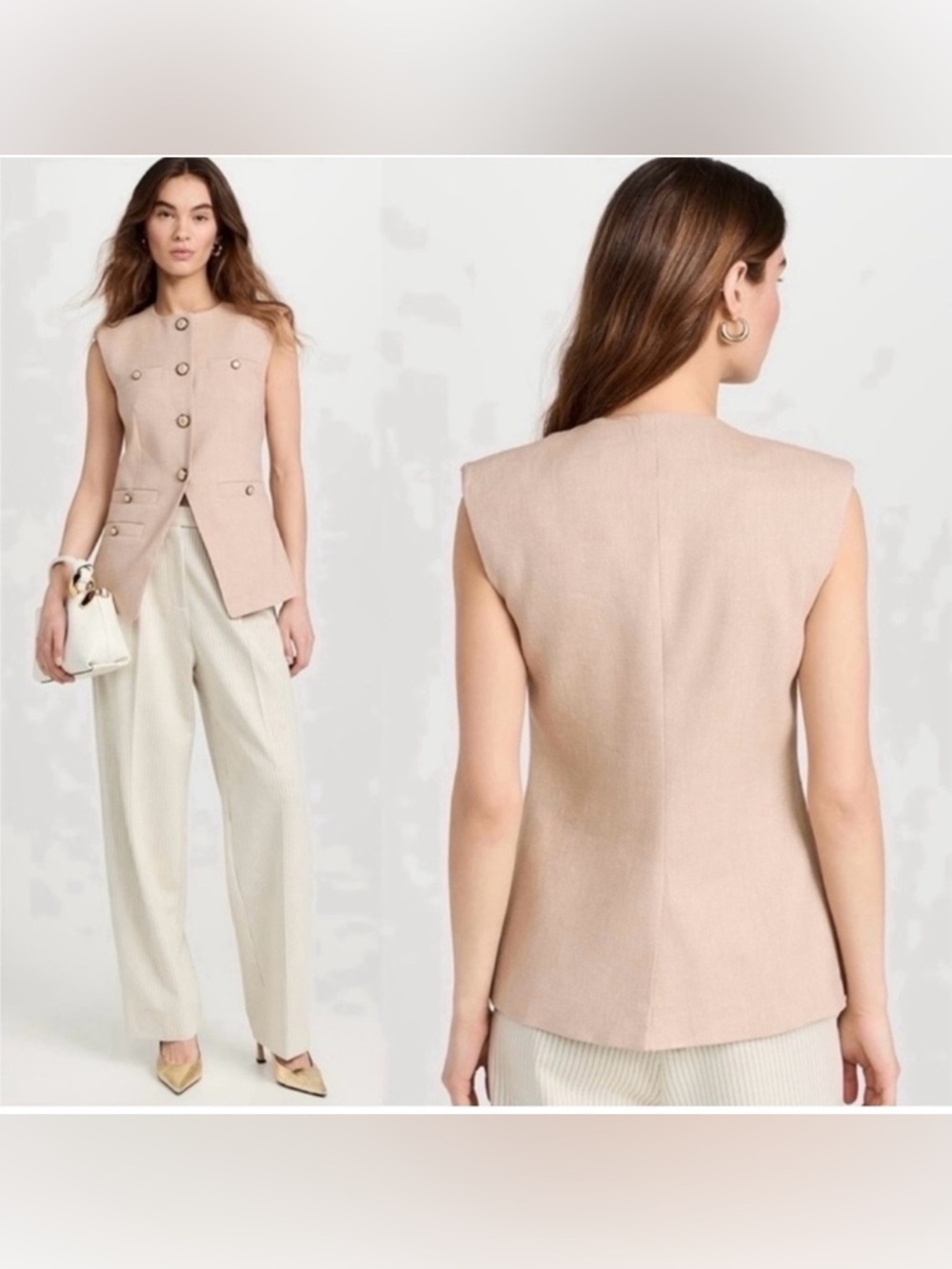 NWOT Veronica Beard Tamara Linen Blend Vest Sandalwood Melange Size 4. - Picture 11 of 12